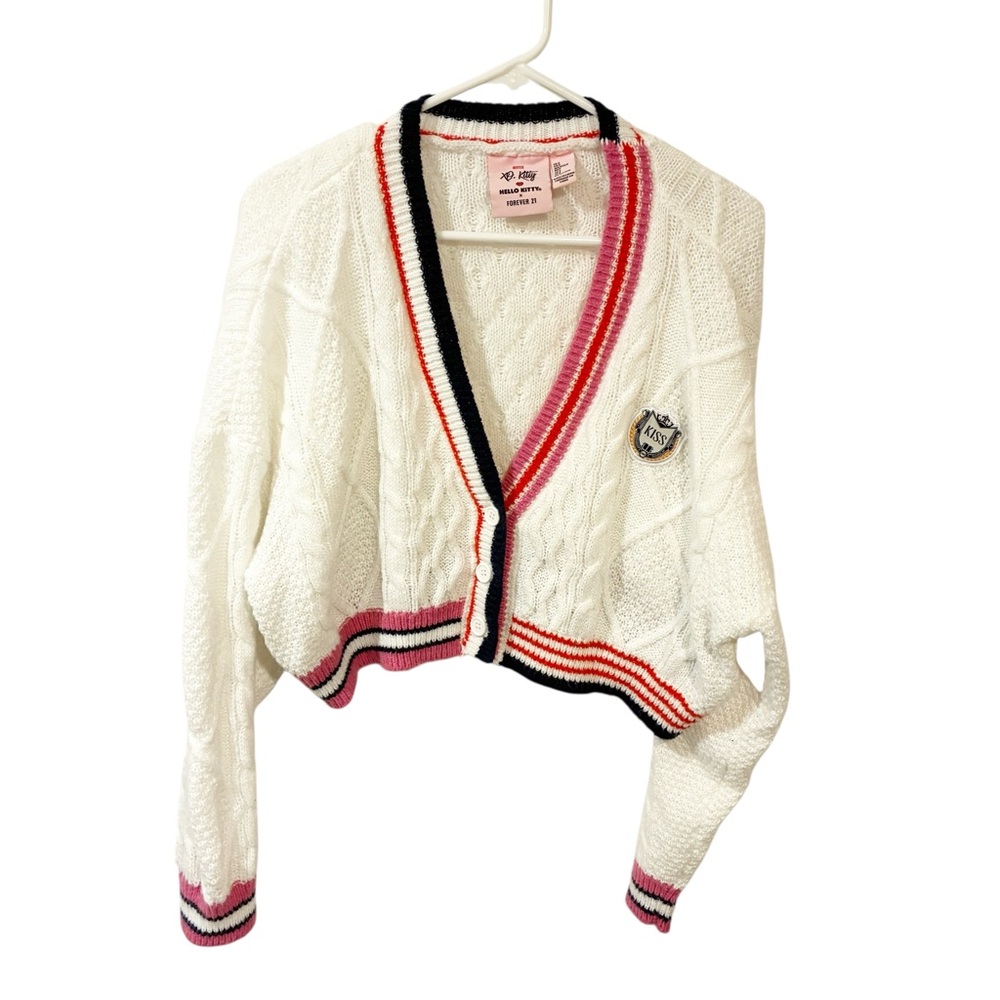 XO Kitty Hello‎ Kitty Forever 21 Cropped Knit Cardigan Sweater Size Small - Picture 2 of 6